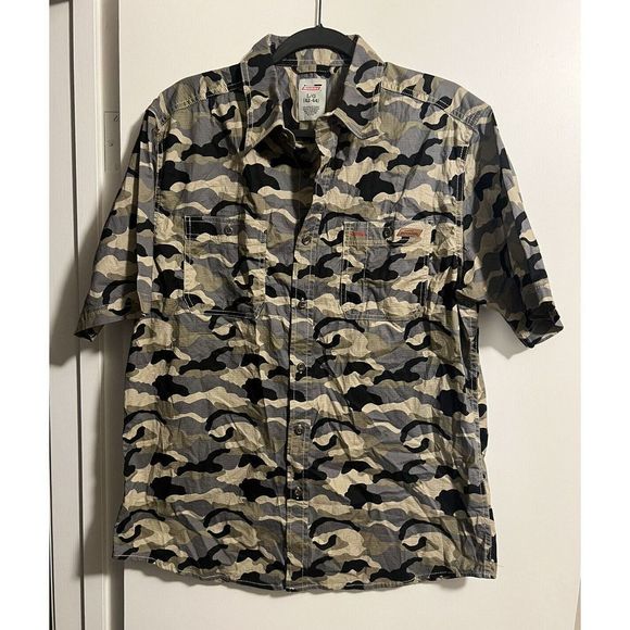 Dickies Mens Green Camo Short Sleeve Button Up Shirt Size Large Double Pocket - Picture 1 of 3